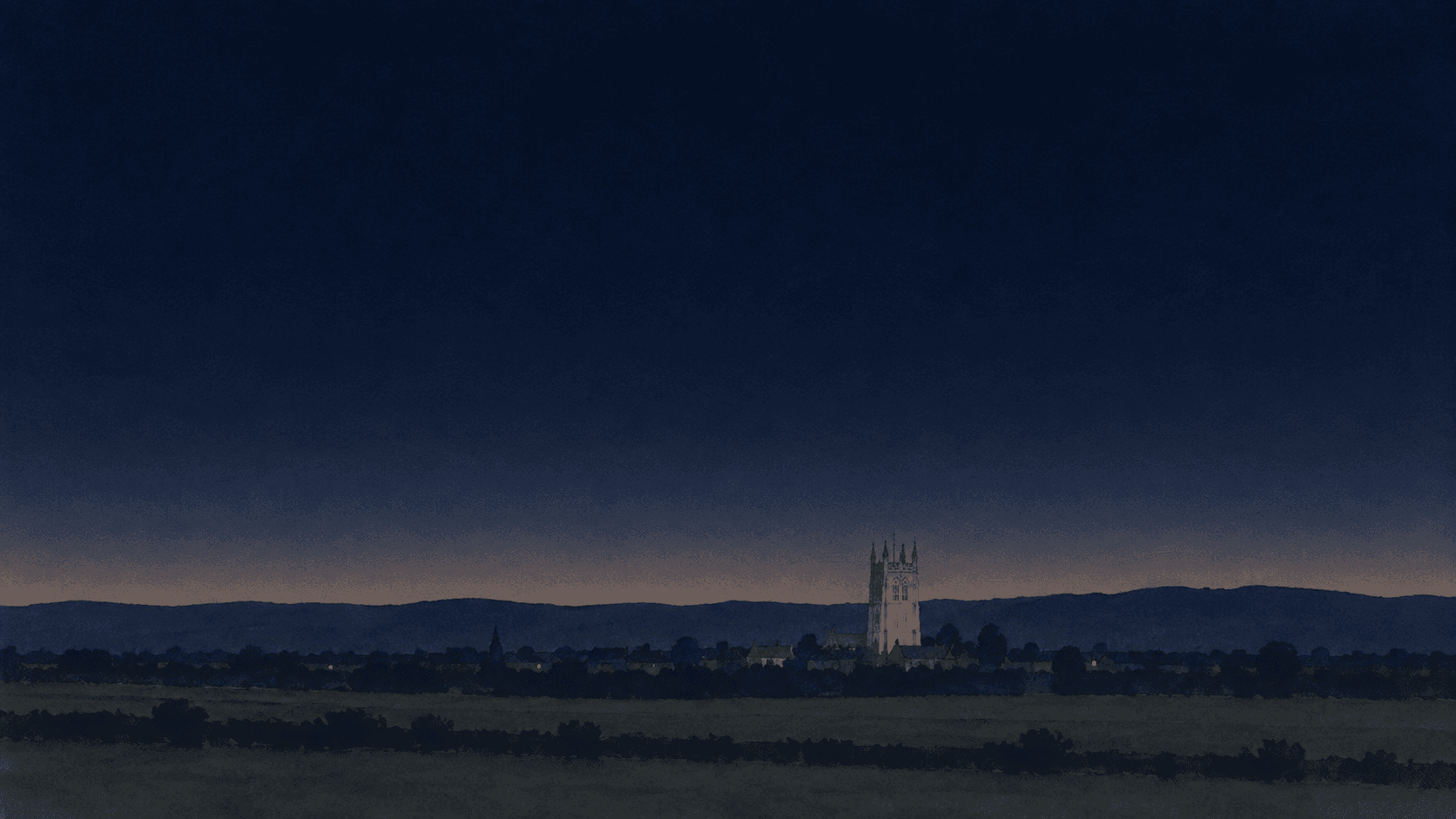 A painting of Wrexham at dusk